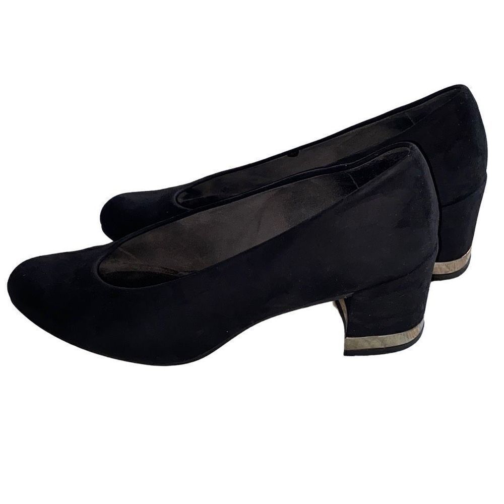Stuart Weitzman Laney Black Suade Block Heels Closed Toe 6.5